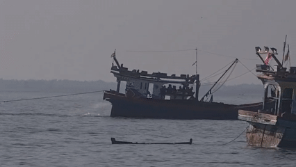 Dawn fishing activities documented in Lhokseumawe, Indonesia