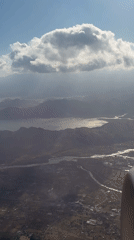 Aerial view of mountain lake captured from plane over Montenegro