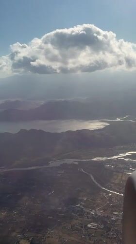 Aerial view of mountain lake captured from plane over Montenegro