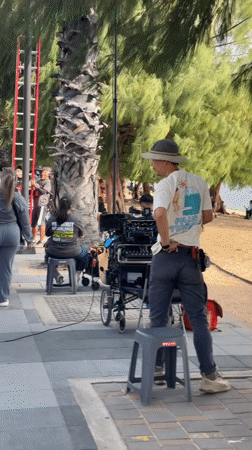 Film crew shoots street and beach scenes in Pattaya City