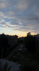 Dramatic twilight sky observed over Sarapul, Russia residential area
