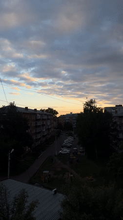 Dramatic twilight sky observed over Sarapul, Russia residential area