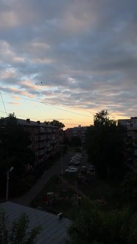 Dramatic twilight sky observed over Sarapul, Russia residential area