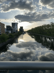 Evening canal views documented across Strasbourg's riverside district
