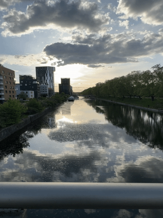 Evening canal views documented across Strasbourg's riverside district