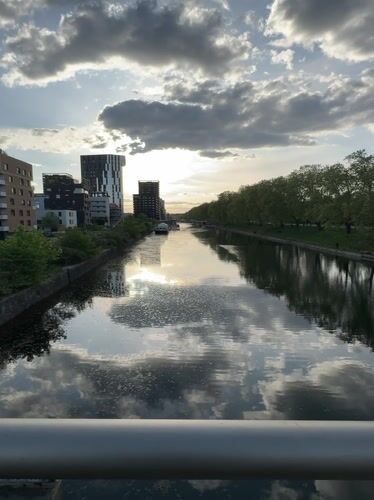 Evening canal views documented across Strasbourg's riverside district