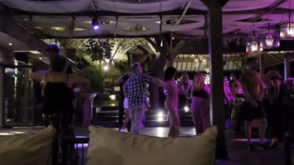 Outdoor night venue in Varna — dancing under string lights
