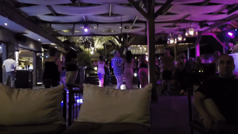 Outdoor night venue in Varna — dancing under string lights