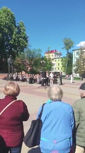 Brass band performs for crowds in Ternopil town square