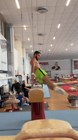 Male gymnast trains at Sofia gymnasium during morning session