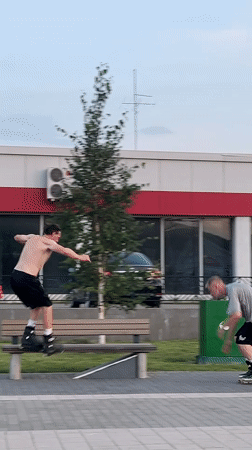 Skating and blading on a rail at a Krasnoyarsk plaza
