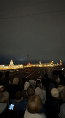 Nighttime crowds gather for apparent performance event in Saint Petersburg