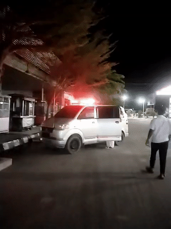 Emergency vehicle responds to nighttime incident in Keuniree, Indonesia