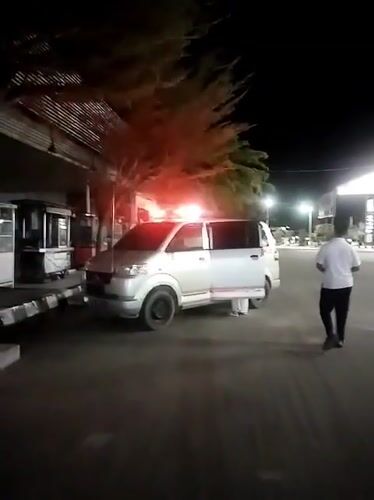 Emergency vehicle responds to nighttime incident in Keuniree, Indonesia