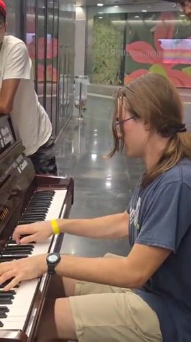 Impromptu piano session at a Barcelona public space