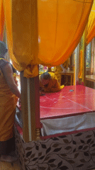 Buddhist monk creates art on decorated platform in Dharamshala