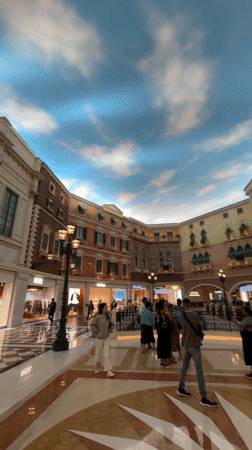 Morning photography session documents Venetian Macao resort and parks