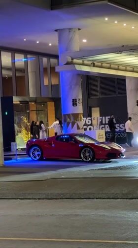 Red Ferrari spotted at FIFA Congress venue in Vancouver