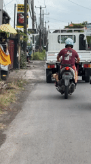 Morning life captured in Kediri: scooter rider, dog, countryside