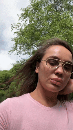 Woman documents park visit with selfies in Duvankul, Russia