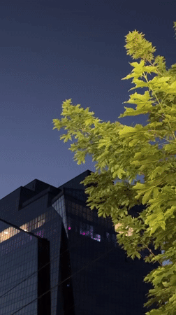 Evening documentation of modern glass building in Chișinău