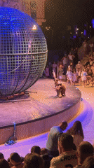 Elaborate stage show featuring a giant metal sphere in Serik