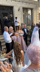 Outdoor wedding celebration in Pavlodar, complete with angel costume