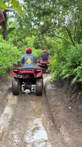 ATV riders navigate muddy jungle trails in Abiansemal