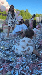 Children's birthday party celebration in Kazan backyard with confetti