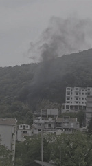 Dark smoke plume spotted rising from forested mountainside