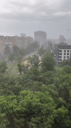 Heavy rain reduces visibility across Plovdiv, Bulgaria