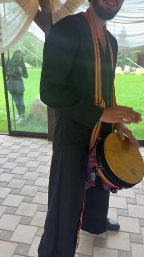 Traditional folk duo performs live at outdoor Moldova venue