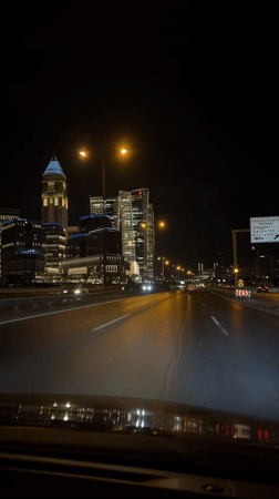 Wet highway night drive through Ataşehir, Istanbul
