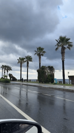 Rainy drive through Alanya captured on video