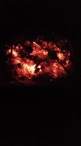 Evening fire pit hangout with marshmallows and popcorn in Russia