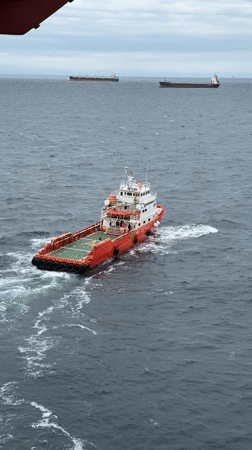 Supply boat navigates choppy waters off Italian coast