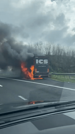 Car fire blocks highway near Pastorano, Italy
