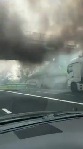 Car fire blocks highway near Pastorano, Italy