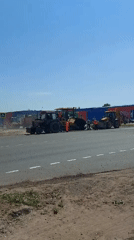Morning road construction documented in Chaikovsky, Russia