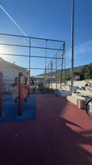 Man exercises at outdoor gym in Petrovac na Moru