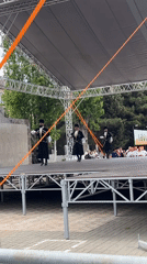 Traditional folk dancers perform outdoor show in Kaspiysk, Russia
