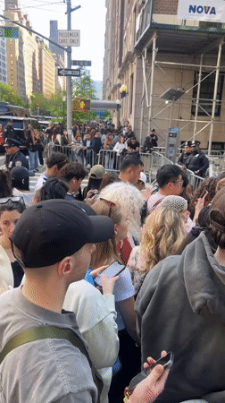 Crowd gathers behind barriers as celebrity escorted in NYC