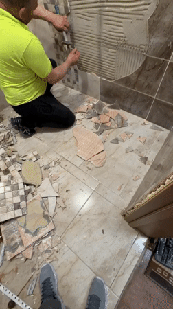 Bathroom renovation work documented in Velingrad, Bulgaria