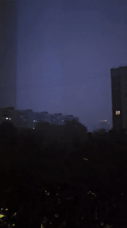 Nighttime urban scene documented in Khimki, Russia