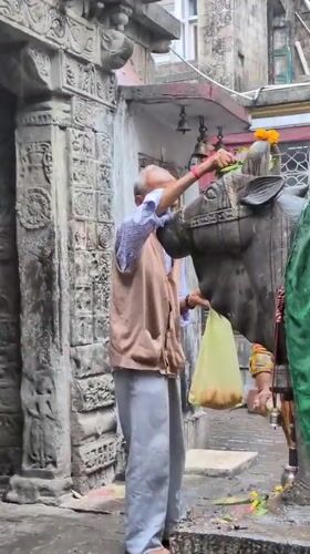 Rainy morning at a Mandi temple, street life in motion