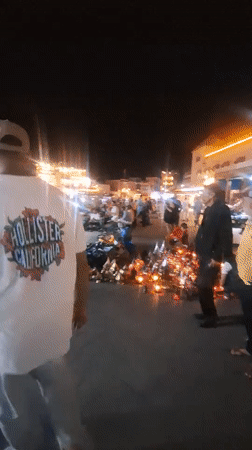 Evening pedestrian activity captured in central Marrakesh