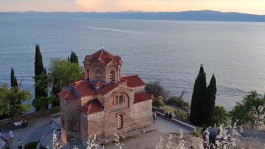 Golden hour at Ohrid's iconic cliffside church above the lake
