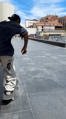 Skateboarders gather for tricks in Barcelona public plaza
