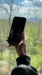 Person photographs railroad tracks with smartphone in Anevo, Bulgaria