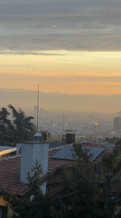 Dawn cityscape captured in hazy Sofia, Bulgaria